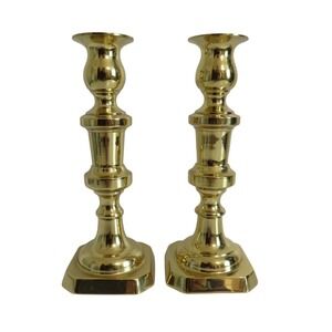 Vintage Brass Candlesticks Pair Octagon Base Taper Candle Holders Elegant Decor